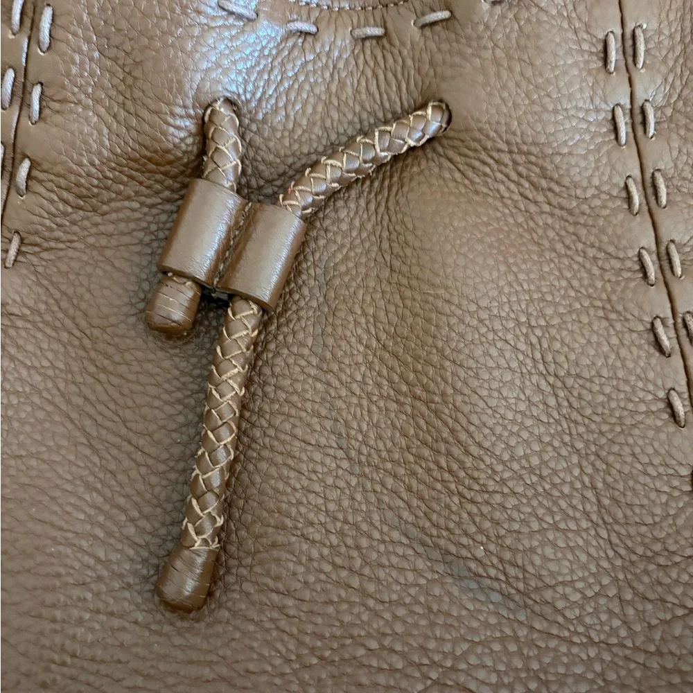 Talbots Brown Leather Boho Hobo Purse Bag Braided Detail